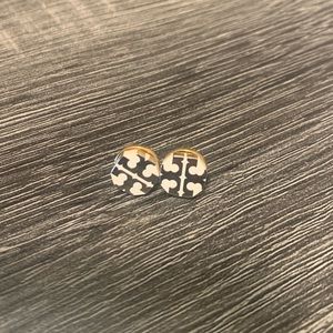 Authentic Tory Burch logo ivory stud earrings